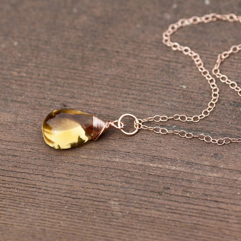 New Natural Citrine Pendant 14K Rose Gold Filled , November Birthstone
